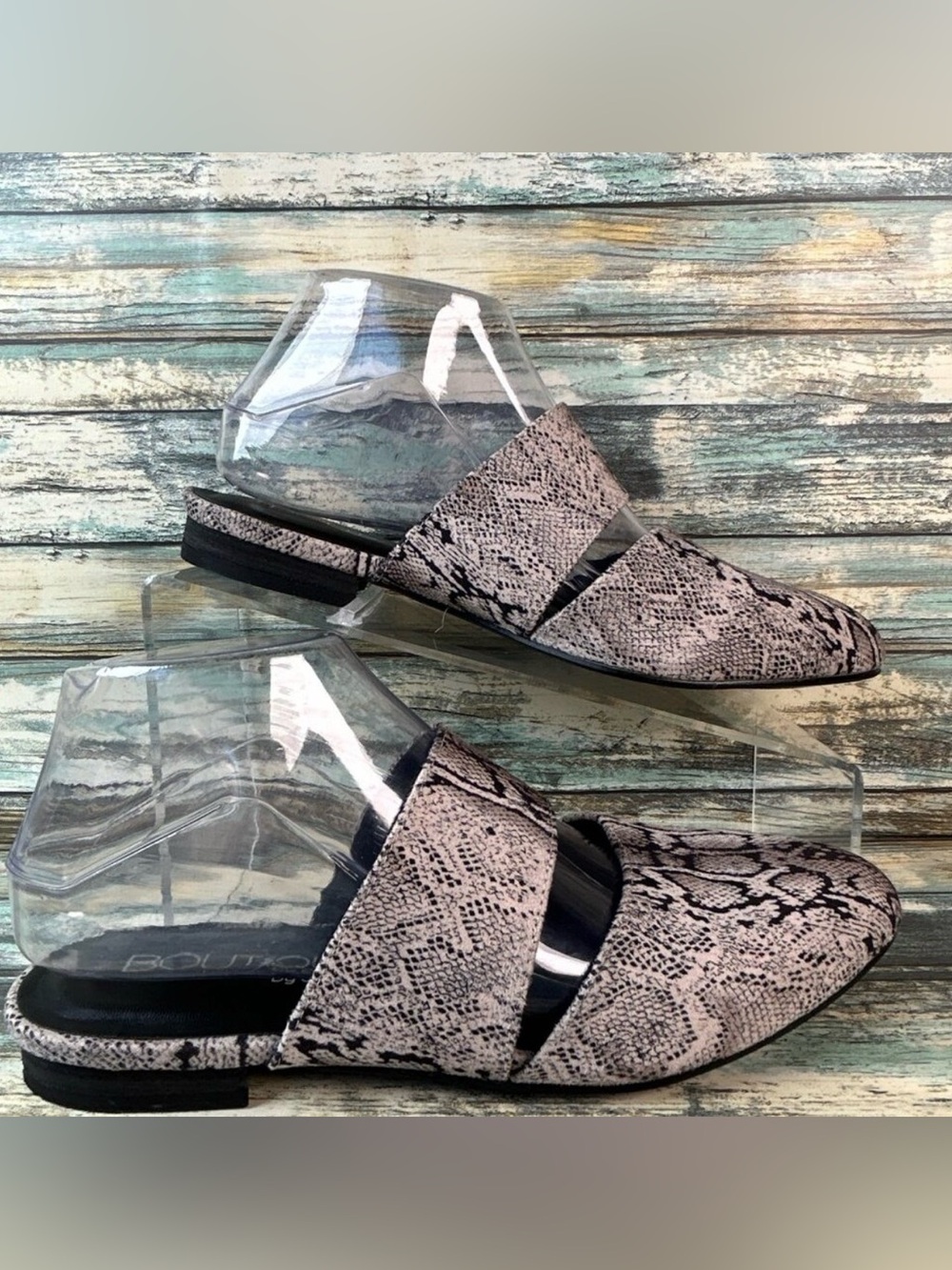 Corkys Mules Womens Size 8 Gray Black Snake Print Slip On Flats Almond Toe Shoes